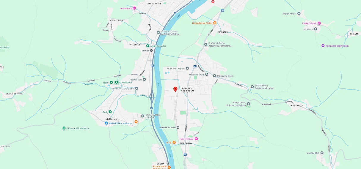 Mapa sídla HABRINOL Děčín – Tovární 63, 407 11 Děčín XXXII – Boletice nad Labem